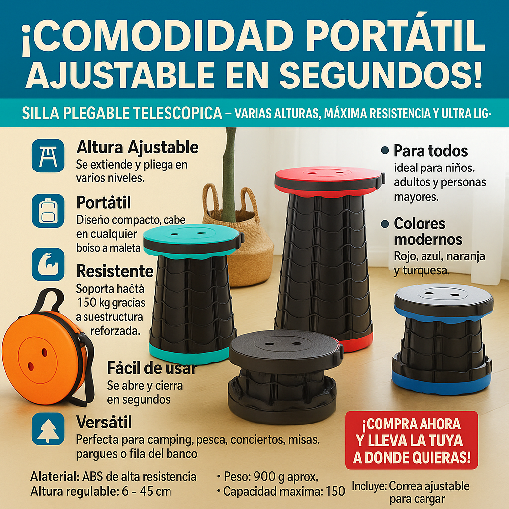 SILLA PLEGABLE TUBULAR DIFERENTES NIVELES - “¡Lleva tu comodidad a cualquier lugar en segundos! 🚀