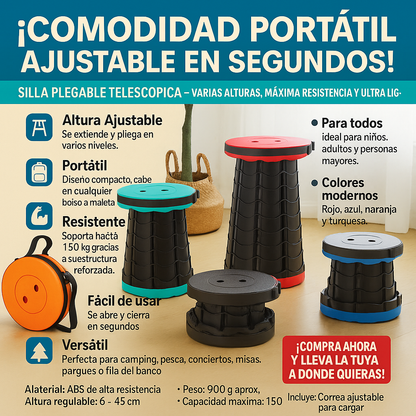 SILLA PLEGABLE TUBULAR DIFERENTES NIVELES - “¡Lleva tu comodidad a cualquier lugar en segundos! 🚀